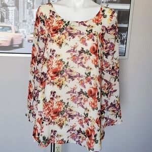 Nasty Gal Mini Floral Dress with Bell Sleeves XS